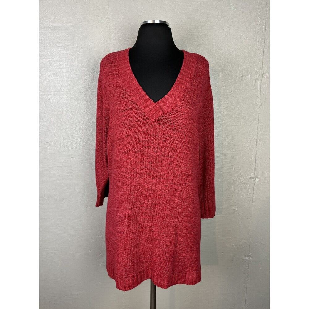 Silx By August Silk Women’s Red Knit 3/4 Sleeve V Neck Sweater Size 3X